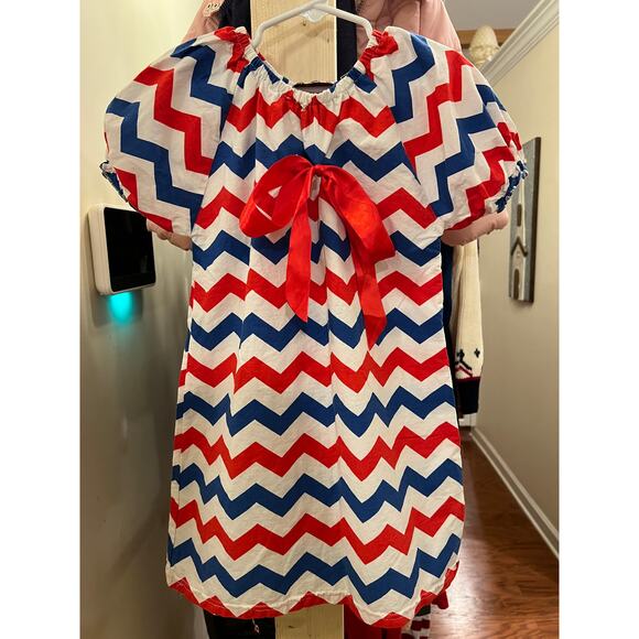 Girls Royal Gem Chevron Dress – Size 120 (Girl's 6/7) – Red, White, and Blue - Picture 1 of 5
